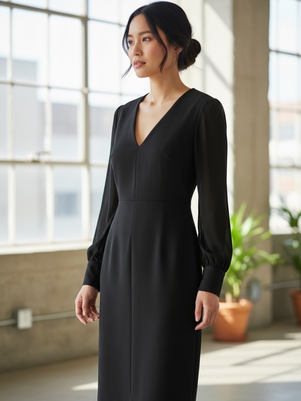 NWT Karen Kane Sheer Blouson Sleeve
Little Black Dress (LBD) - V-Neck (M) - Picture 2 of 11